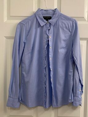 Banana Republic Light Blue Ruffle-Front Button-Up Shirt